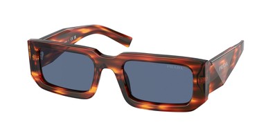 Pre-owned Prada Pr 06ys 17r06a Striped Radica Dark Blue 53 Mm Men's Sunglasses
