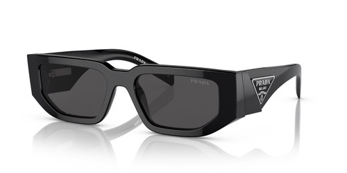 Pre-owned Prada Pr 09zs 1ab5s0 Black Silver Logo Dark Grey Lens Sunglasses Authentic In Gray