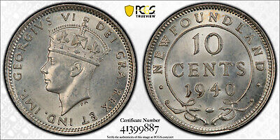 Newfoundland, Canada, 1940 George VI Ten Cents, 10 Cents. PCGS MS 61.