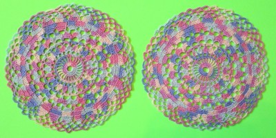 #579 - Set (2) Hand Made Crochet Ombre Multi Doily Doilies - 9.5