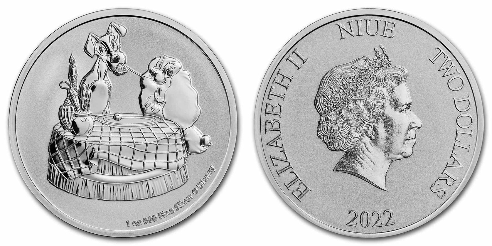 SALE****2022 Niue Disney Lady & the Tramp BU 1 oz Silver $2