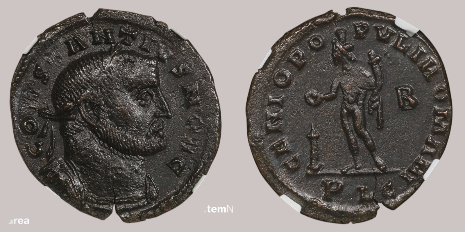 Ancient Roman Constantius I BI Nummus AD 302-304 NGC Ch XF Lugdunum RIC VI 124a