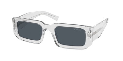 Pre-owned Prada Pr 06ys 12r09t Transparent Grey Dark Grey 53 Mm Men's Sunglasses In Gray