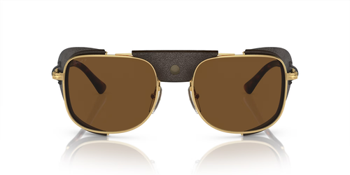 Pre-owned Persol 0po1013sz-53114057 Rectangle Gold In Brown