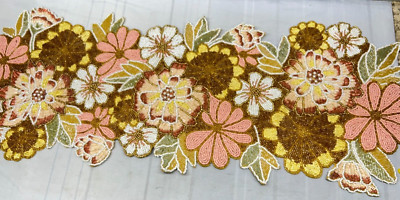 Beaded Table Runner  Easter Spring Summer Floral New NWT 36'' Tropical  India