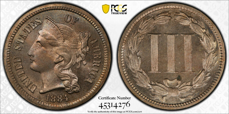 1884 Proof Three Cent Nickel  - PCGS PR 64 - 3CN