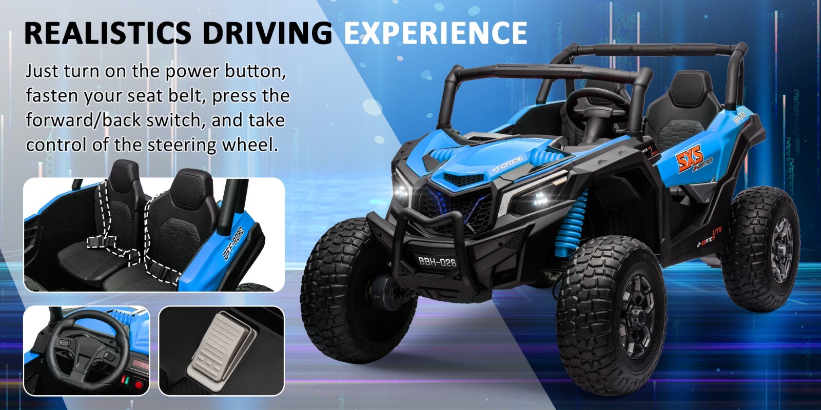 ZEOPHOL 24V Kids Battery Ride On UTV Truck 4WD 2-Seats 200W*4 Motor EVA Wheels