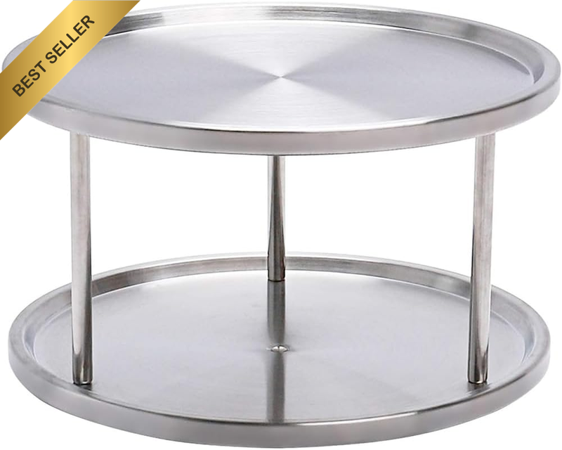 2-Tier Lazy Susan Turntable Organizer, Stainless Steel 360° Rotating Spice Rack