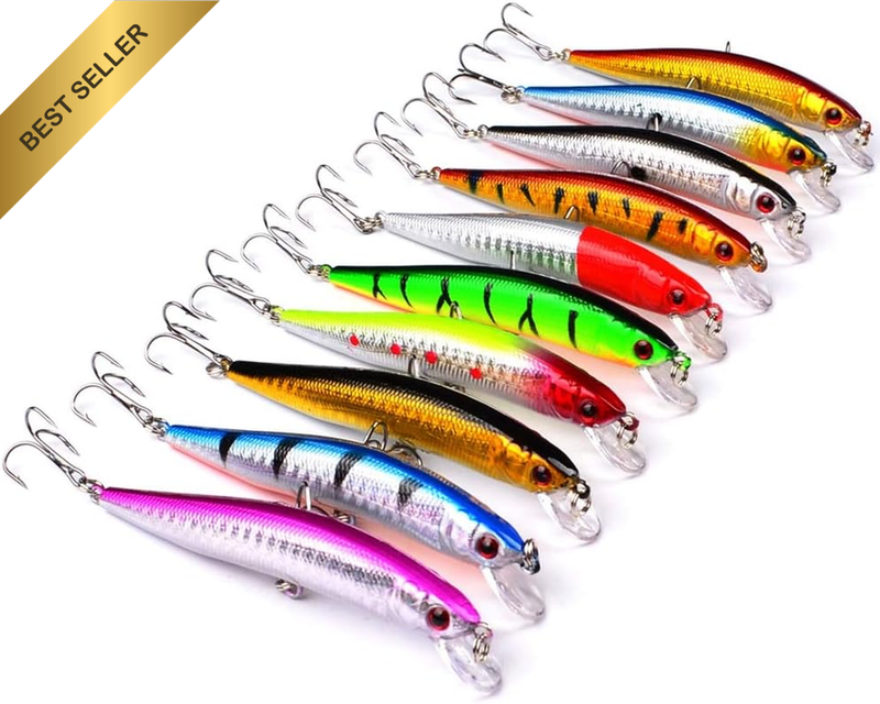 10Pcs Fishing Lures - Life-Like Swimbait, Minnow Hard Lure Bass Trout Baits Kit,