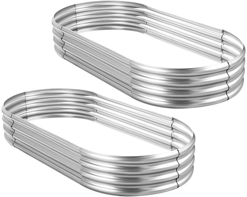 2Pcs Galvanized Raised Garden Bed Kit, Galvanized Planter Oval Large Metal Raise