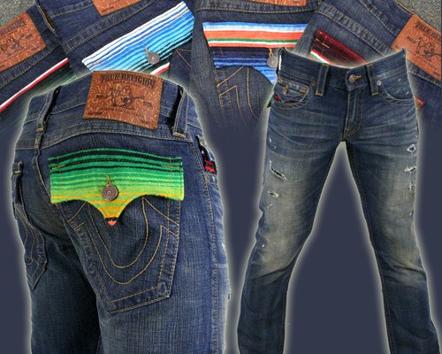 Pre-owned True Religion Jeans Ricky Baja Serape Pattern Pocket Proclamation Mn2r67t85 In Blue