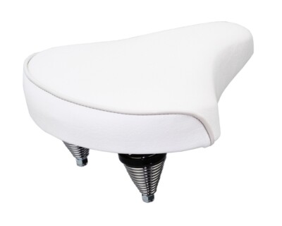 ABSOLUTE GENUINE VINYL BEACH CRUISER LARGE SADDLE BICYCLE SEAT 209 IN WHITE.