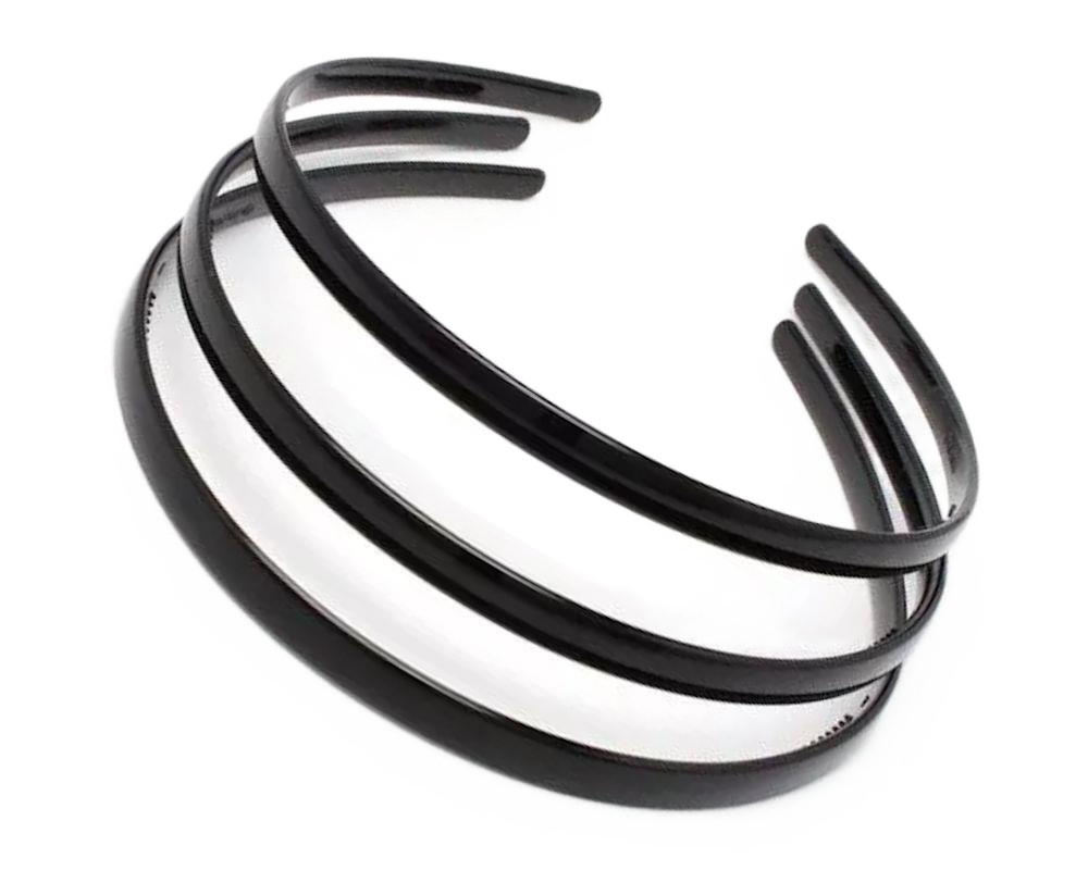 Black Alice Hair Bands with Teeth - 3 Pack Slim Headbands for Women