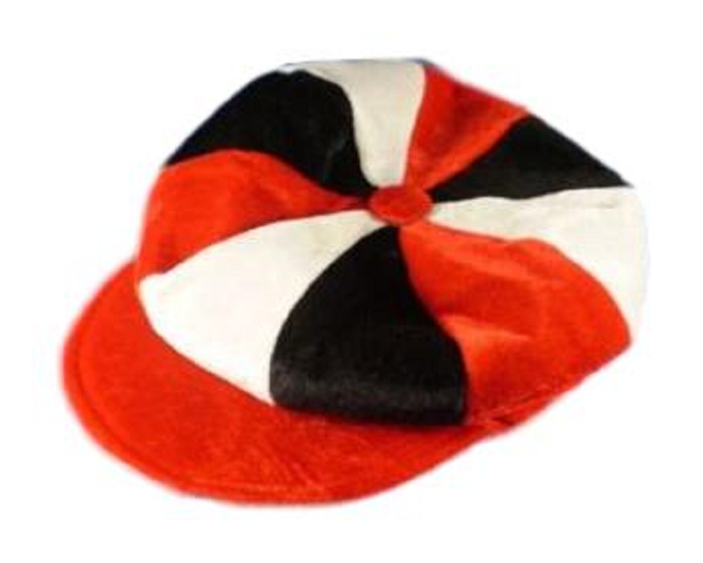 Details About Rouge Blanc Et Noir Casquette Plate Drôle Jockey Chapeau Déguisement