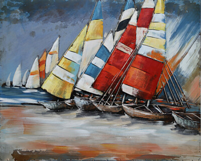 Sailing Sailboat At with blue Sky Wall Art Colorful Artwork Three Dimensional NR
