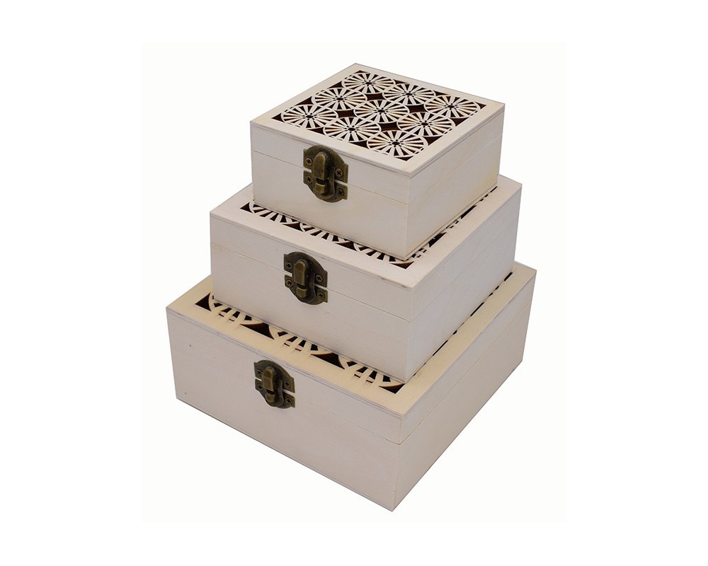 3 Scatole In Legno Dipingere Decoupage Portagioie Incise Scatola Cofanetto dfh