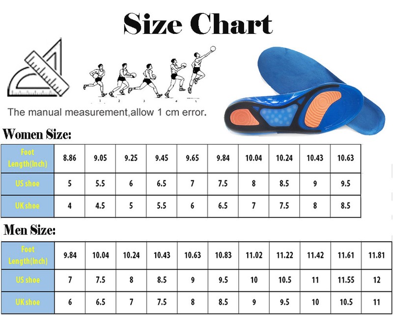 Sports Insoles Massage Gel Arch Support Orthotics Heel Pain Relief Men 