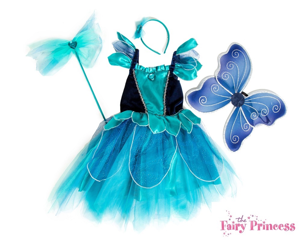 Girls Toddler Sapphire Blue Fairy Dress Up Set Costume Dress Wings Wand Headband Ebay