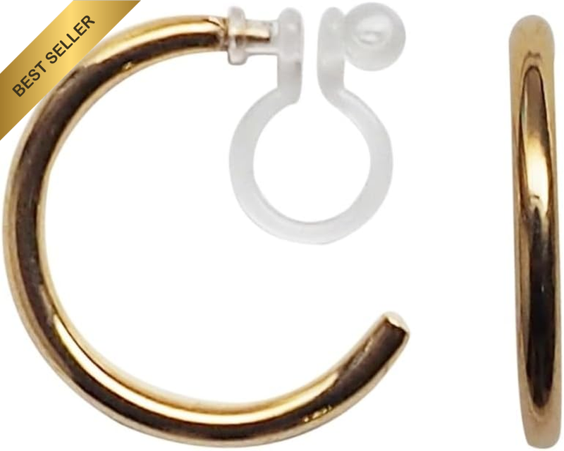 Comfortable Simple Small Hoops Invisible Clip on Stud Earrings for Women Gold To