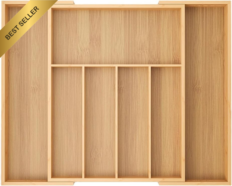 Expandable Bamboo Kitchen Drawer Organizer – Thickened Silverware & Cooking Uten