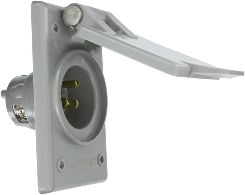 Straight Blade Flanged Male Power Inlet Receptacle, 15 A, 125 V, Nylon Face, Bod