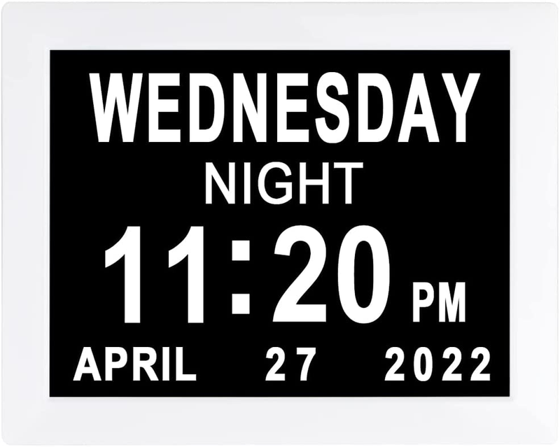 8" IPS HD Screen Digital Day Calendar Clock- 8 Alarm, Auto-Dimming, Large Day Da