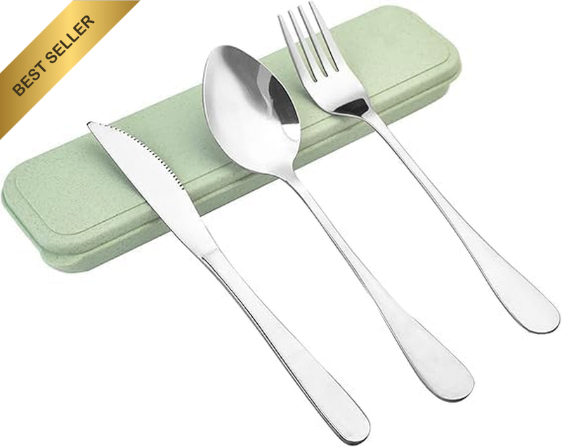 Portable Stainless- Steel Flatware Set -3-Pcs Travel Cutlery Kit with Case, Knif