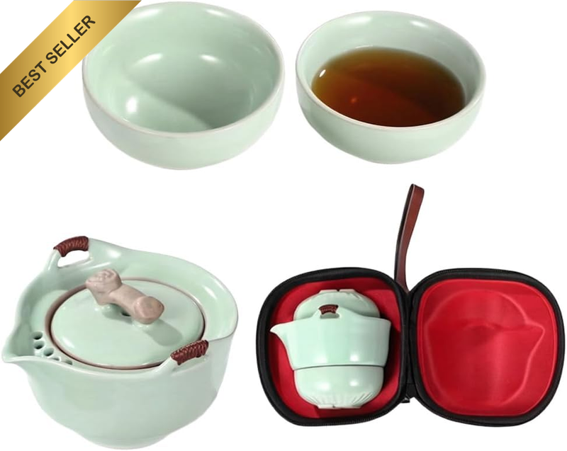 Ceramic Travel Tea Pot Set, with Tea Infuser, 2 Mini Cup and Storage Bag, Chines