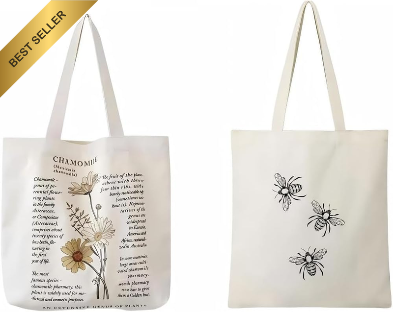 2 Packs Aesthetic Tote Bags Cute Canvas Tote Bag Zippered Tote Bag with Interior
