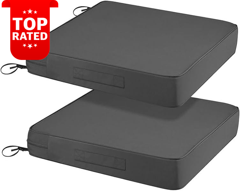 Extra Large 2 Pack Foam Seat Cushions Water Resistant Outdoor Dark Grey 61cm