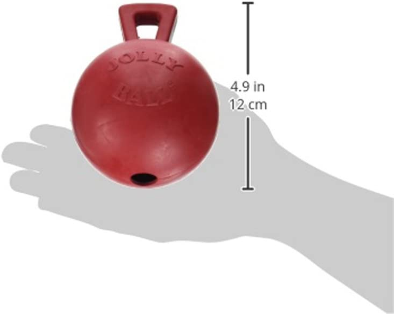 Jolly Pets Tug n Toss Heavy Duty Dog Toy Ball With Handle 4 Inches/Petite Red