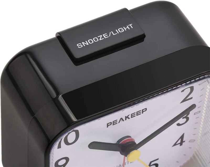 Peakeep Small Battery Operated Analog Travel Alarm Clock Silent No Ticking, Ligh