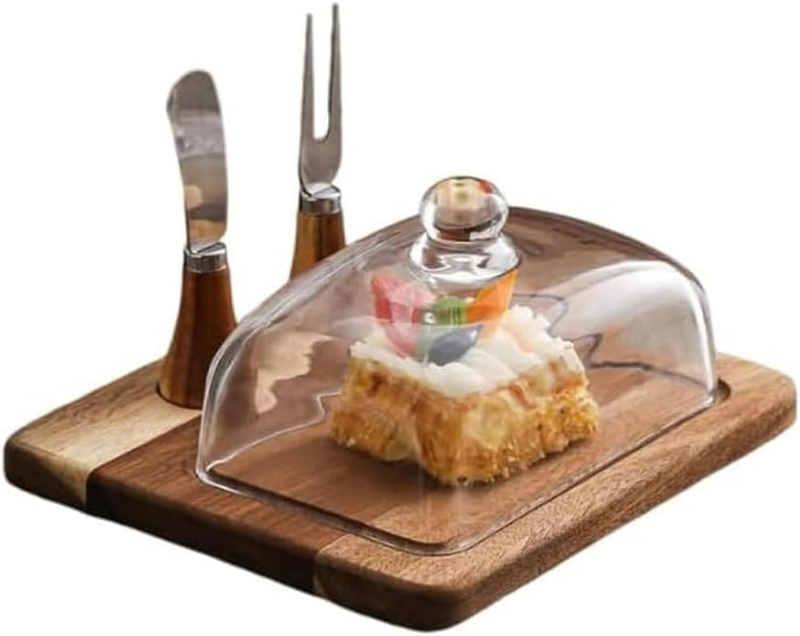 Acacia Wood Butter Dish, Glass Cover and Knife – Elegant Butter Keeper & Serving