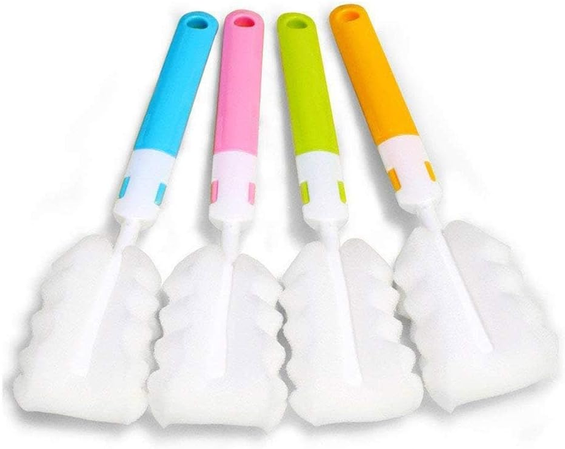4 PCS Bottle Cleaning Brush Set, Long Handle Sponge and Nipple Brushes for Baby