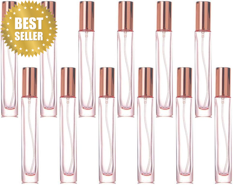 12-Pack Pink Glass Spray Bottles, 10 Ml/0.3Oz Refillable Empty Perfume Atomizer,