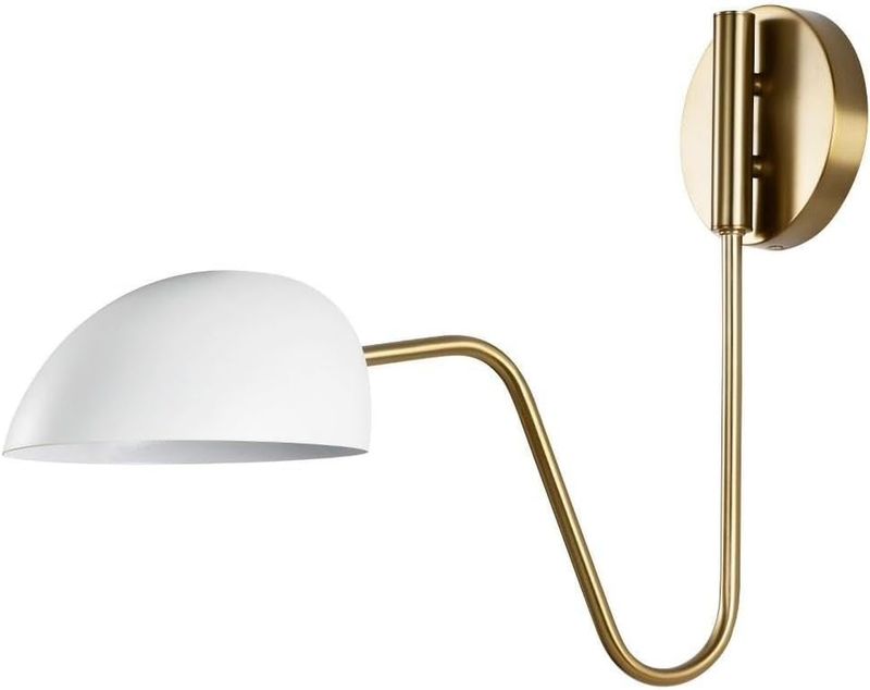 Lighting 60/7392 Trilby - 1 Light Wall Sconce in Mid-Century Modern Style-16 Inches Tall and 7.38 Inches Wide, Matte White/Burnished Brass Finish with Matte White Shade