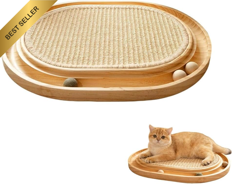 Sisal Cat Scratcher Wooden Rolling Ball Track Interactive Toy | Natural Sisal Sc