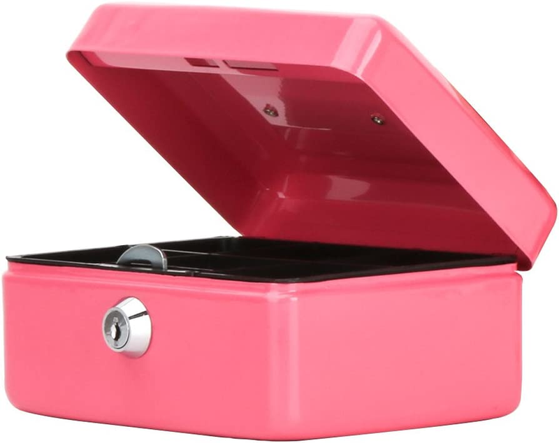 Pink Small Cash Box Key Lock Metal Money Box Portable Locking Box