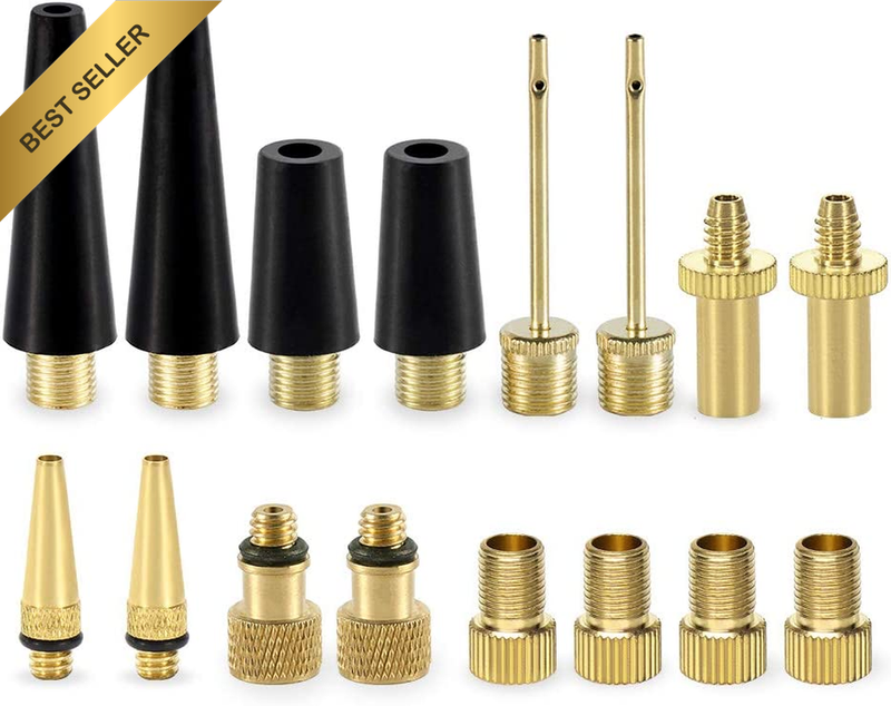 YASI Bicycle Presta Schrader Valve Adaptor 16PCS Brass Bike Pump Ball Needle