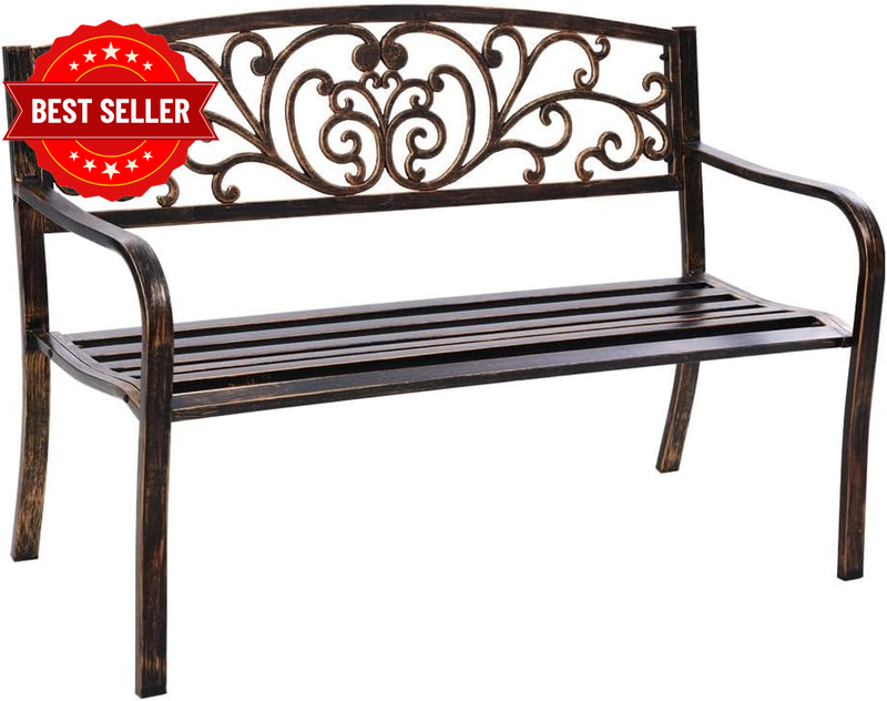 Outdoor Garden Bench Seat 3-Seater Steel Frame Park Bench Furniture