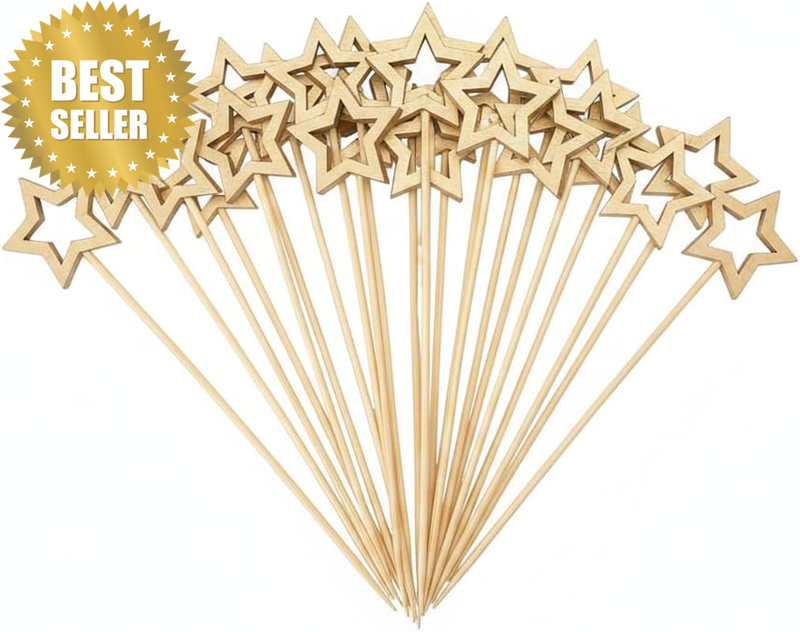 Cocktail Picks 100 Pcs Gold Star Bamboo Toothpicks, Cocktail Toothpicks and Bamb