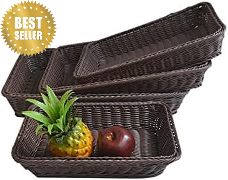 3 PCS 16 Inch Poly-Wicker Bread Baskets, Bamboo Baskets, (Coffee Color) | Woven