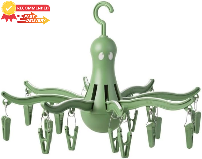 PRESSA 8-Claw Octopus Drying Rack 16 Pegs Folding Turquoise Green Laundry