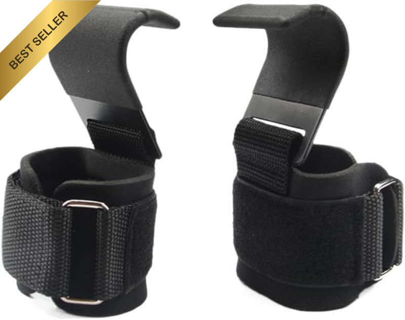 Weight Lifting Hooks with Wrist Straps – Steel Grip Hooks with Padded Adjustable