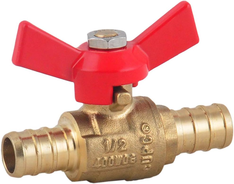 PEX Brass Ball Valve, 1/2-in PEX Lead Free Brass Shut Off Ball Valve with Red &