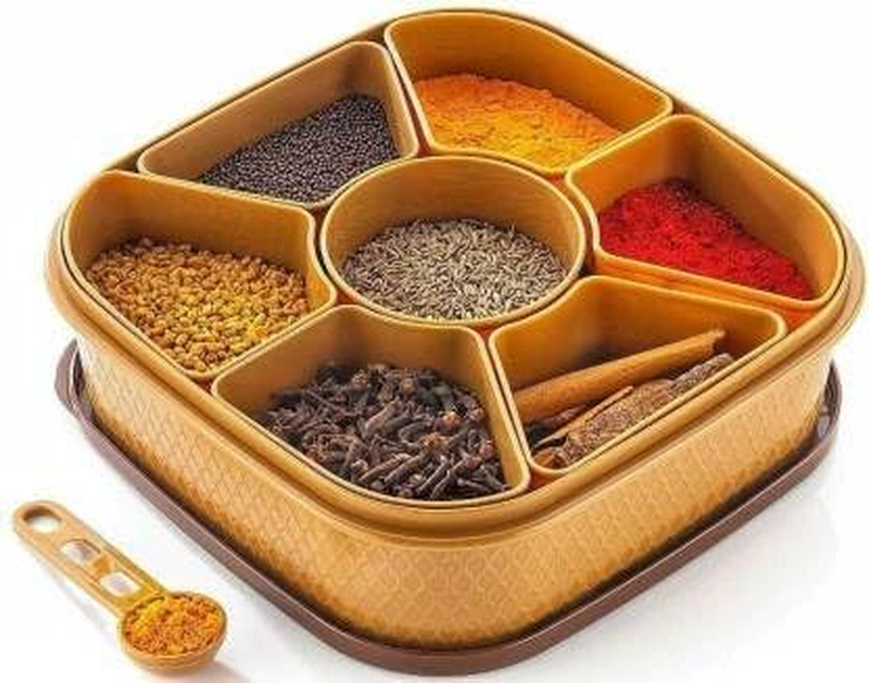 Multipurpose Masala Rangoli Dabba Box Set, Spice Box Set - Brown (Plastic) - 7 i