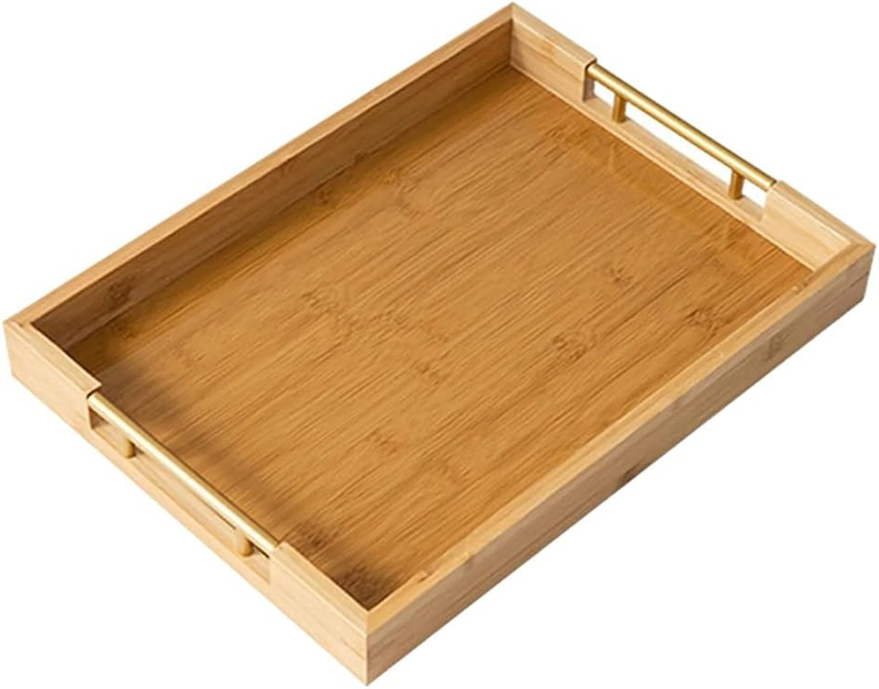 Bamboo Rectangular Serving Tray, Modern Unfinished, 38X26.5X5Cm, Handles, for Fo