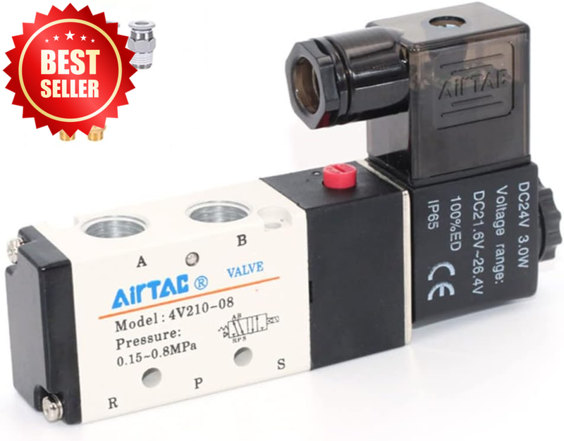 Solenoid Valve 1/4" Air 4V210-08 DC24V Single Coil 5 Way 2 Position US