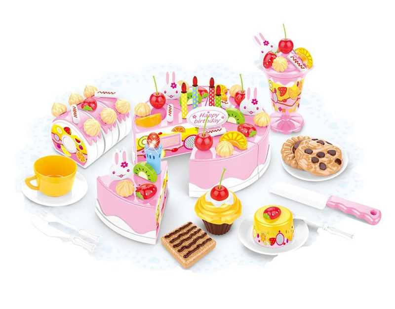 Birthday Cake Toy Play Food Set 75 Pieces Plastic Kitchen Cutting Toy