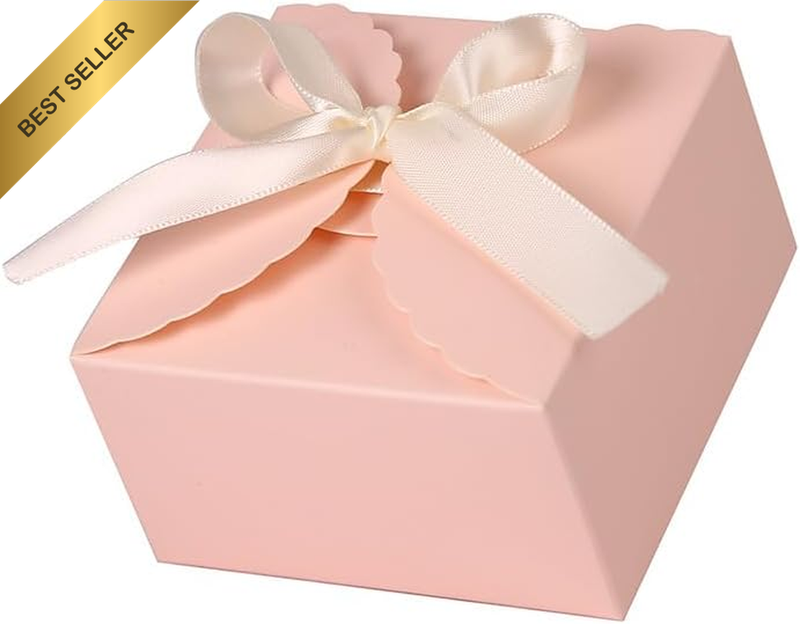 25Pcs Foldable Gift Boxes with Ribbon - Small 3.5X3.5X2 Inch Candy Cookie Packag
